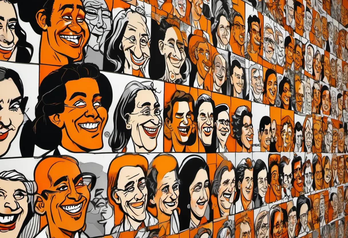 Mural de Caricaturas — Inteligência Artificial para Eventos